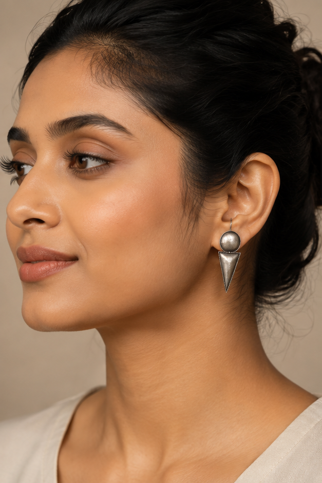 Konika | Hammered Silver Replica Geometric Spear Drop Earrings