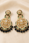 Golden Meenakari & Kundan Chandbali Earrings with Black Bead Drops