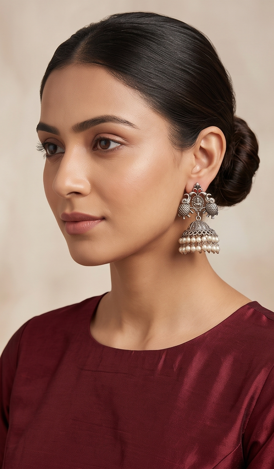 Siddhika (সিদ্ধিকা) | Silver Replica Ganesha & Elephant Temple Jhumkas with Triple-Tier Pearl Fringe
