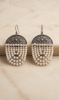 Hansini (হংসিনী) | Silver Replica Swan Motif & Cascading Pearl Waterfall Drop Earrings