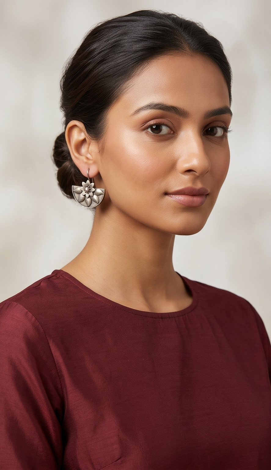 Pankhuri (পঙ্খুড়ি) | Silver Replica Semicircular Lotus Petal Hook Earrings