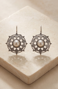 Chandrakona | Silver Replica Pearl Mandala & Geometric Openwork Drop Earrings