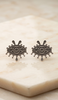 Drishti | Silver Replica Mystical Evil Eye & Geometric Lash Stud Earrings