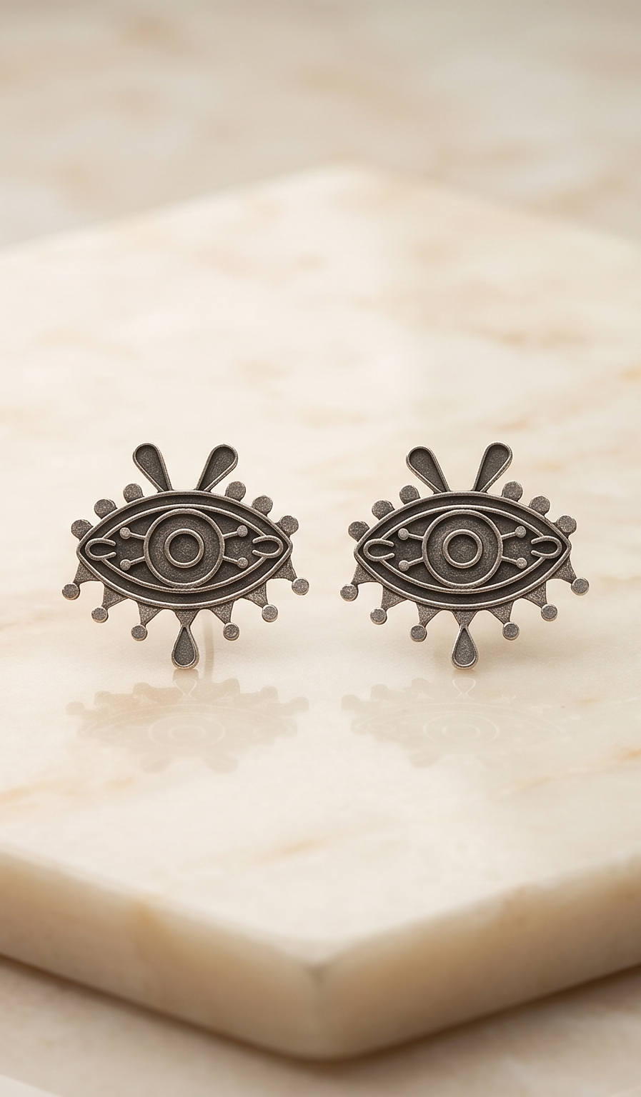 Drishti | Silver Replica Mystical Evil Eye & Geometric Lash Stud Earrings
