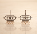 Muktika | Silver Replica Geometric Capsule & Pearl Fringe Drop Earrings