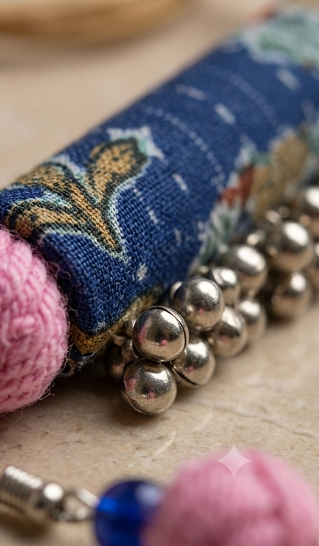 Tant-Katha | Cylindrical Kantha Fabric Choker & Drop Earrings Set
