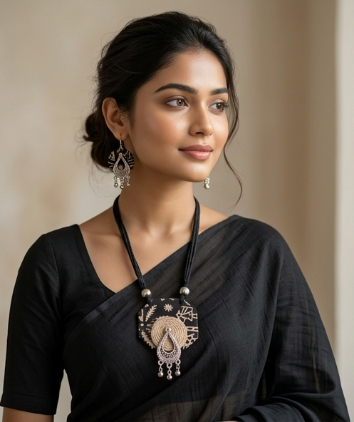 Handcrafted Tribal Motif & Jute Pendant Set