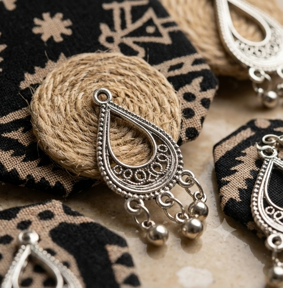 Handcrafted Tribal Motif & Jute Pendant Set