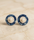 Handcrafted Indigo Fabric & Pearl Button Studs
