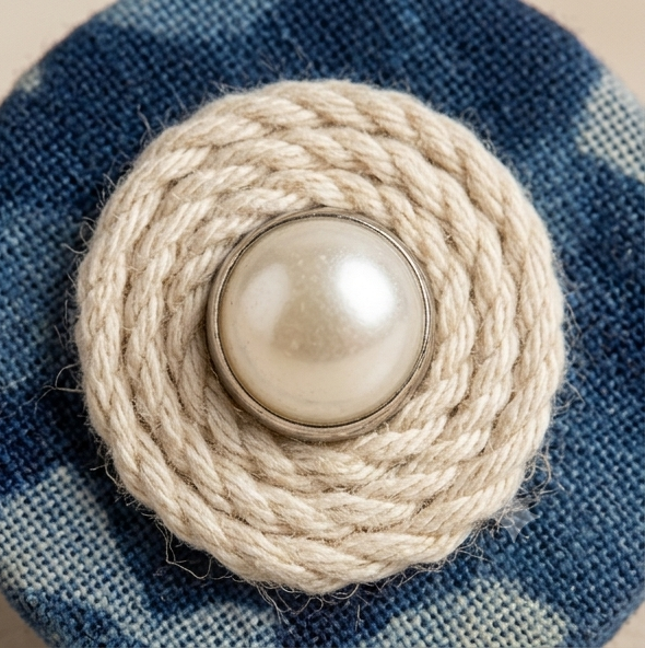 Handcrafted Indigo Fabric & Pearl Button Studs