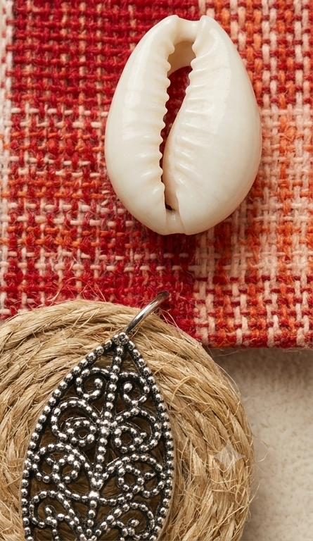 Handcrafted Handloom Plaid & Cowrie Drop Earrings