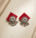 Handcrafted Crimson Fabric & Sunburst Studs