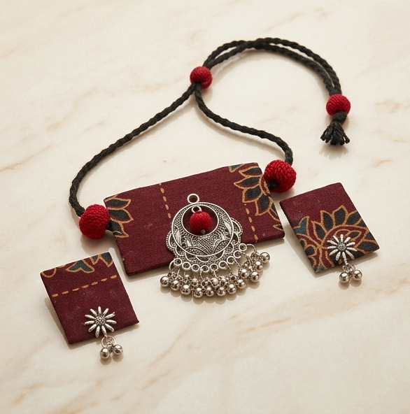 Handcrafted Fabric & German-Silver Choker Set
