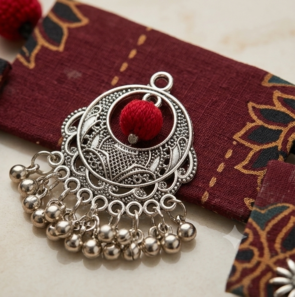 Handcrafted Fabric & German-Silver Choker Set