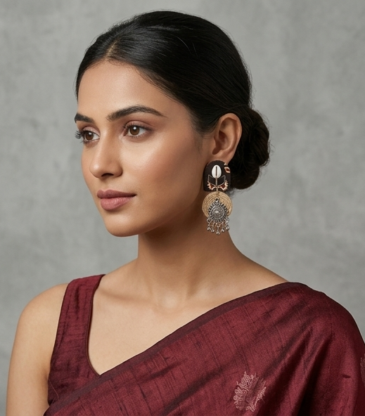 Handcrafted Arched Fabric & Jute Drop Earrings