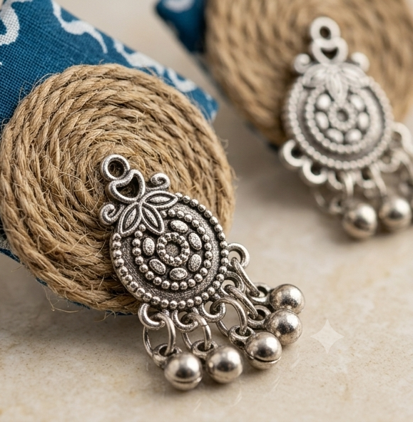Indigo Fabric & Jute Spiral Statement Studs