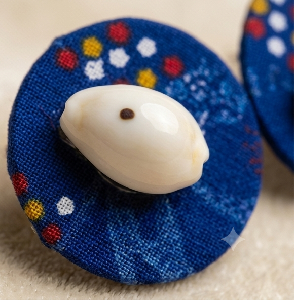 Handcrafted Indigo Fabric & Cowrie Stud Earrings