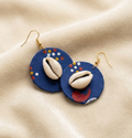 Handcrafted Indigo Fabric & Cowrie Drop Earrings
