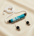 Turquoise Batik Roll Choker & Drops Set
