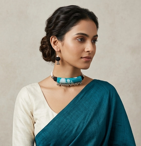 Turquoise Batik Roll Choker & Drops Set
