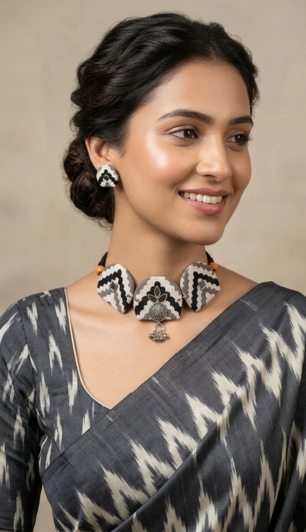 Monochrome Chevron Mirror & Fabric Choker Set