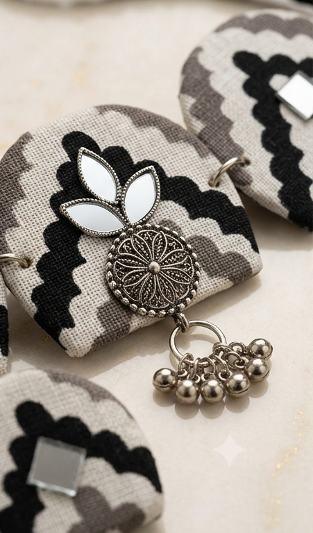 Monochrome Chevron Mirror & Fabric Choker Set
