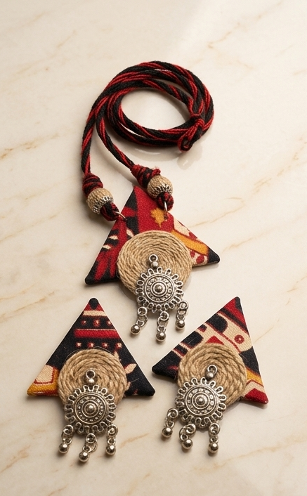 Handcrafted Jute & Fabric Tribal Pendant Set