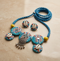 Kori-Katha | Turquoise Batik & Cowrie Shell Statement Set