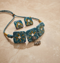 Neel-Padma | Kalamkari Fabric Choker & Stud Set