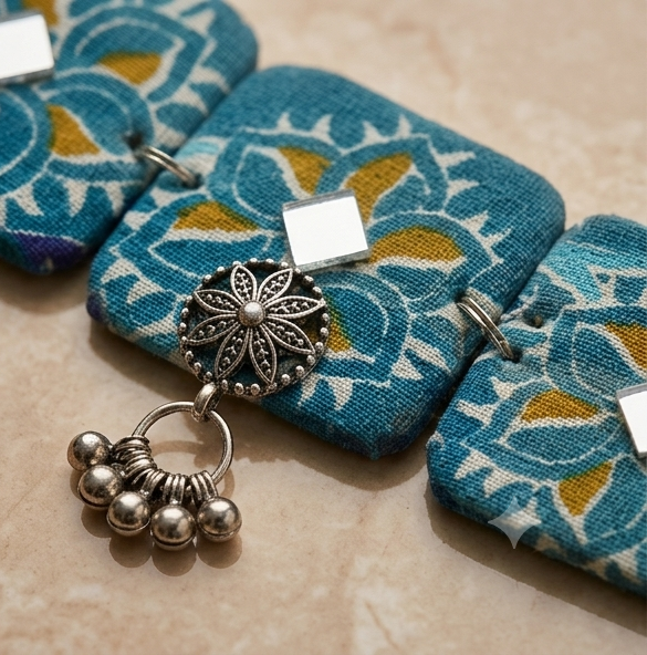 Neel-Padma | Kalamkari Fabric Choker & Stud Set
