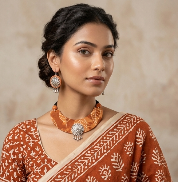Chandrama | Handcrafted Batik Hasli & Stud Set