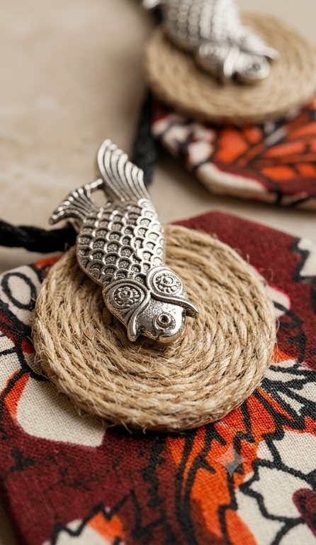 Lokkhi-Pécha | Handcrafted Kalamkari & Owl Charm Jewelry Set