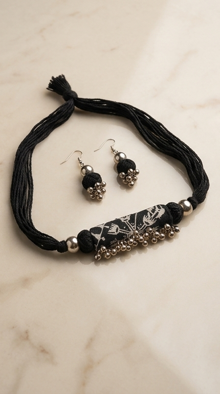 Monochrome Fabric Roll Choker & Drops Set