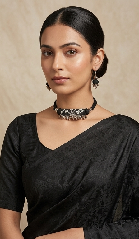 Monochrome Fabric Roll Choker & Drops Set