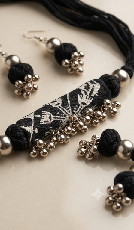 Monochrome Fabric Roll Choker & Drops Set