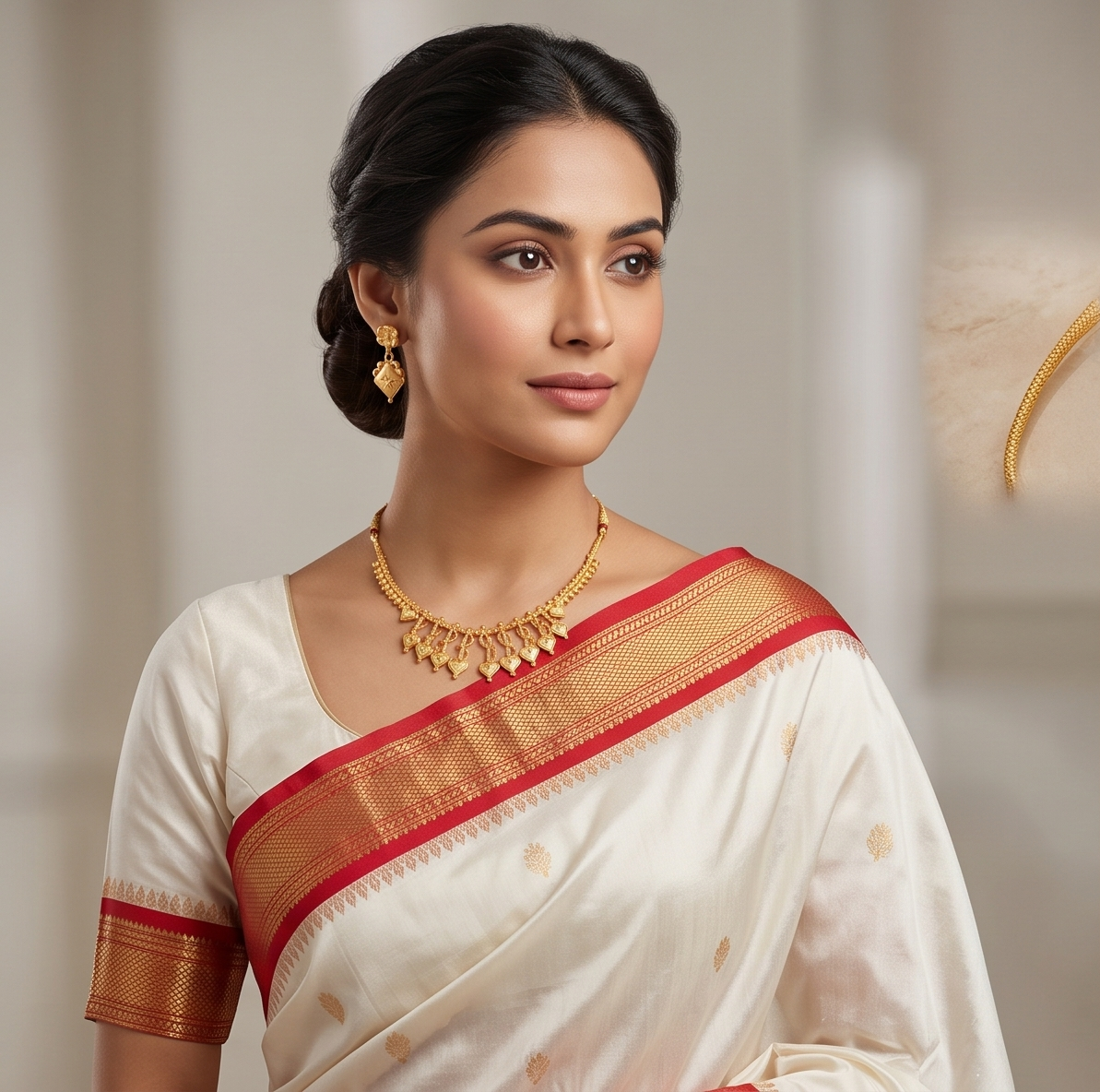 Snehalata (স্নেহলতা) | 24K Gold Plated Handcrafted Copper Choker & Drop Earrings