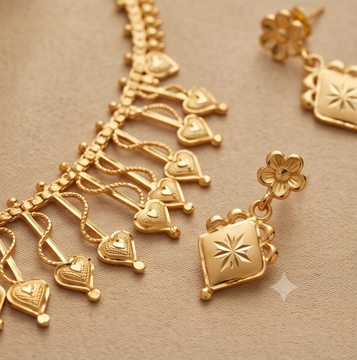 Snehalata (স্নেহলতা) | 24K Gold Plated Handcrafted Copper Choker & Drop Earrings