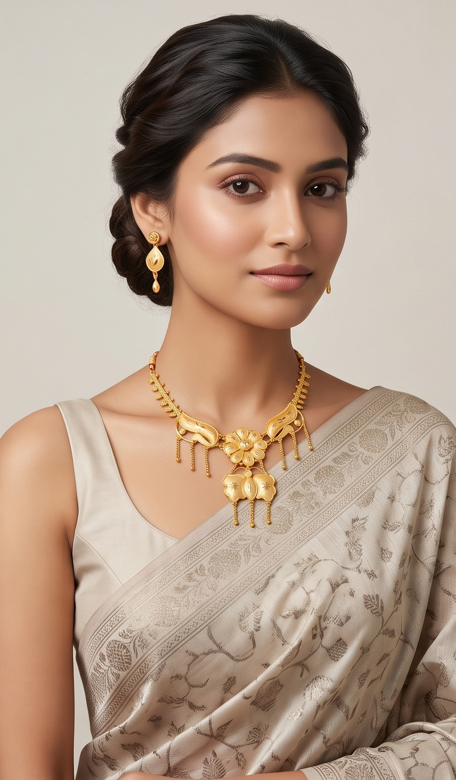 Prajapati Kusum (প্রজাপতি কুসুম) | 24K Gold Plated Handcrafted Copper Floral-Wing Choker & Drop Earrings