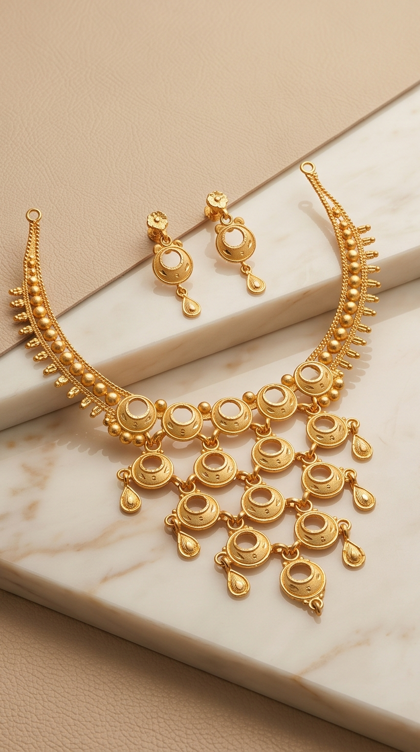 Aalor Jhorna (আলোর ঝর্ণা) | 24K Gold Plated Copper Based Cascading Circular Medallion Statement Necklace Set