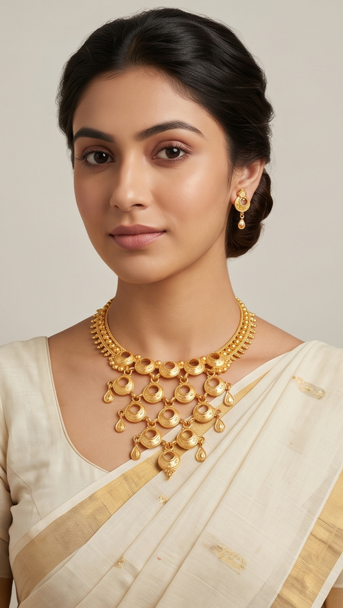 Aalor Jhorna (আলোর ঝর্ণা) | 24K Gold Plated Copper Based Cascading Circular Medallion Statement Necklace Set