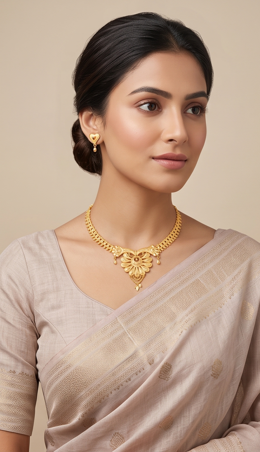 Hridoy-Kusum (হৃদয়কুসুম) | 24K Gold Plated Handcrafted Copper Floral-Crest Choker & Heart Drop Earrings