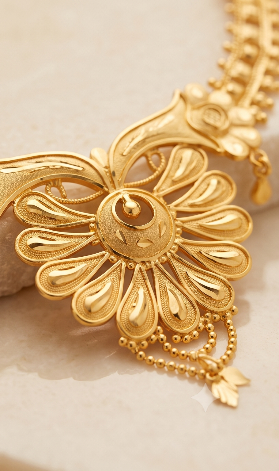 Hridoy-Kusum (হৃদয়কুসুম) | 24K Gold Plated Handcrafted Copper Floral-Crest Choker & Heart Drop Earrings