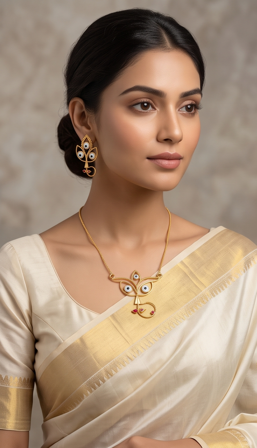 Trinayani (ত্রিনয়নী) | 24K Gold Plated Handcrafted Copper Maa Durga Trinetra Pendant & Tri-Eye Studs
