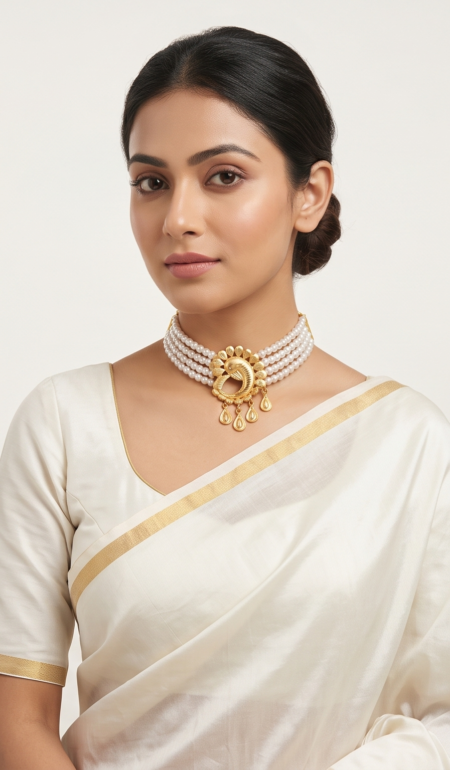 Mayur-Pankhi (ময়ূরপঙ্খী) | 24K Gold Plated Handcrafted Copper Multi-Strand Pearl Choker with Sculpted Peacock Brooch