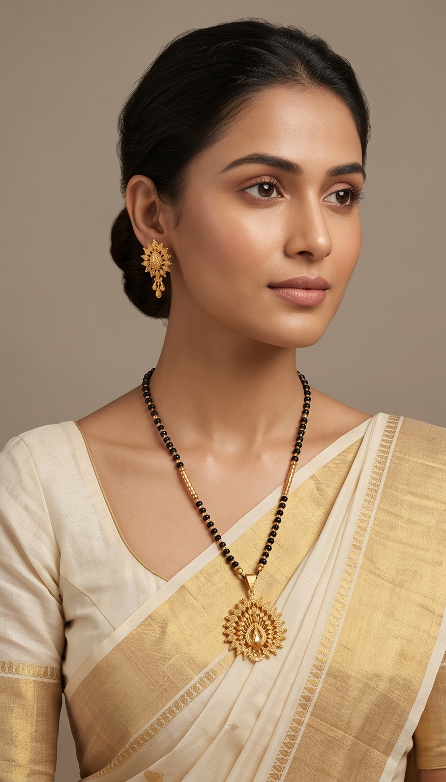 Kanak Mayuri (কনক ময়ূরী) Mangalsutra Set | 24K Gold Plated Handcrafted Copper Black-Bead Chain with Radiant Peacock Medallion & Tops