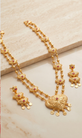 Prajapati (প্রজাপতি) Dohora Mala | 24K Gold Plated Handcrafted Copper Twin-Chain Necklace & Earring Set