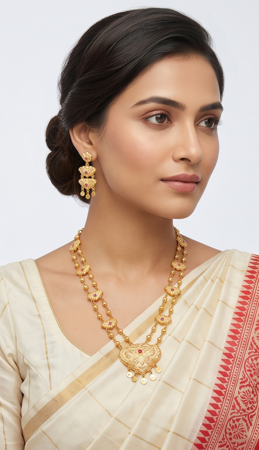 Prajapati (প্রজাপতি) Dohora Mala | 24K Gold Plated Handcrafted Copper Twin-Chain Necklace & Earring Set