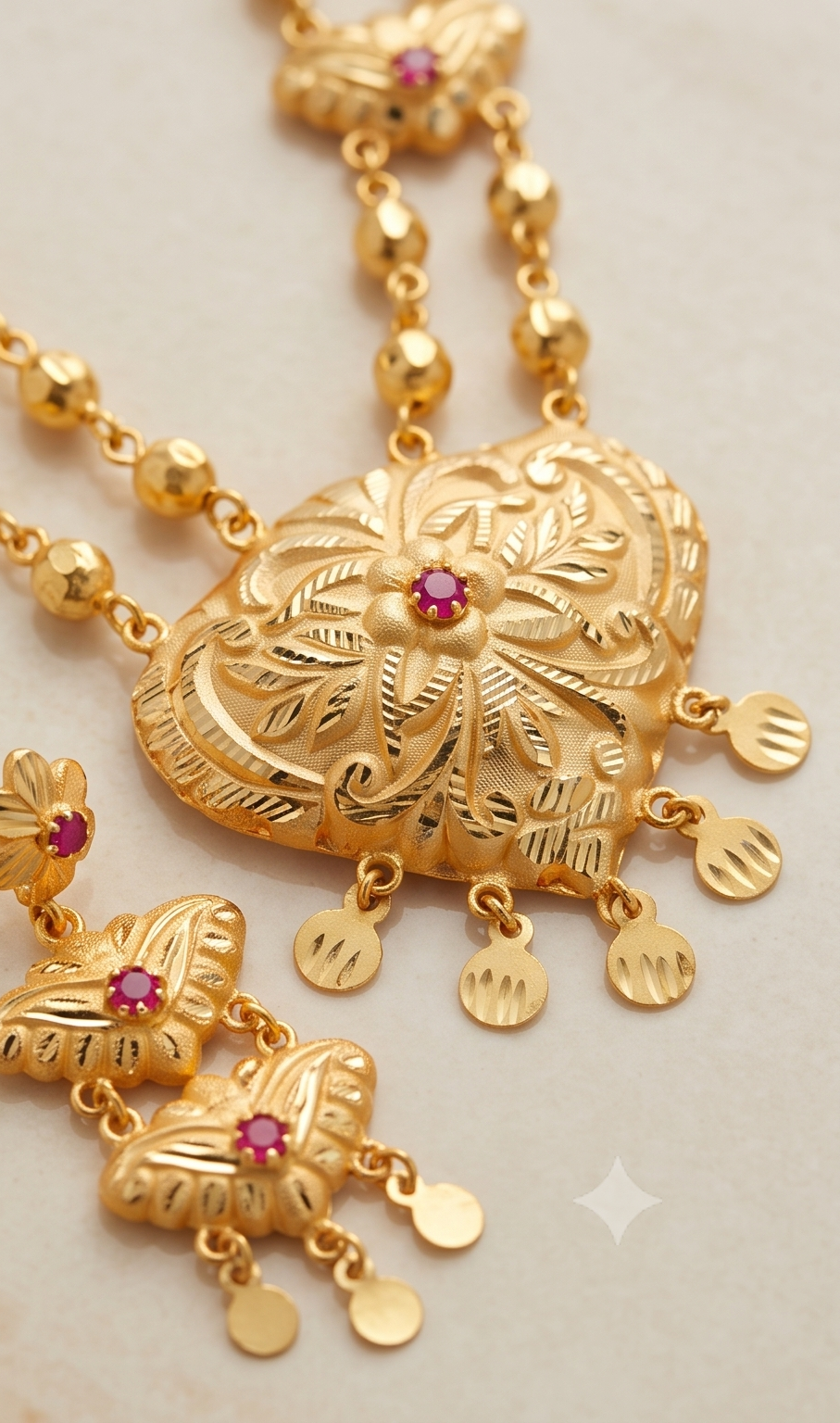 Prajapati (প্রজাপতি) Dohora Mala | 24K Gold Plated Handcrafted Copper Twin-Chain Necklace & Earring Set