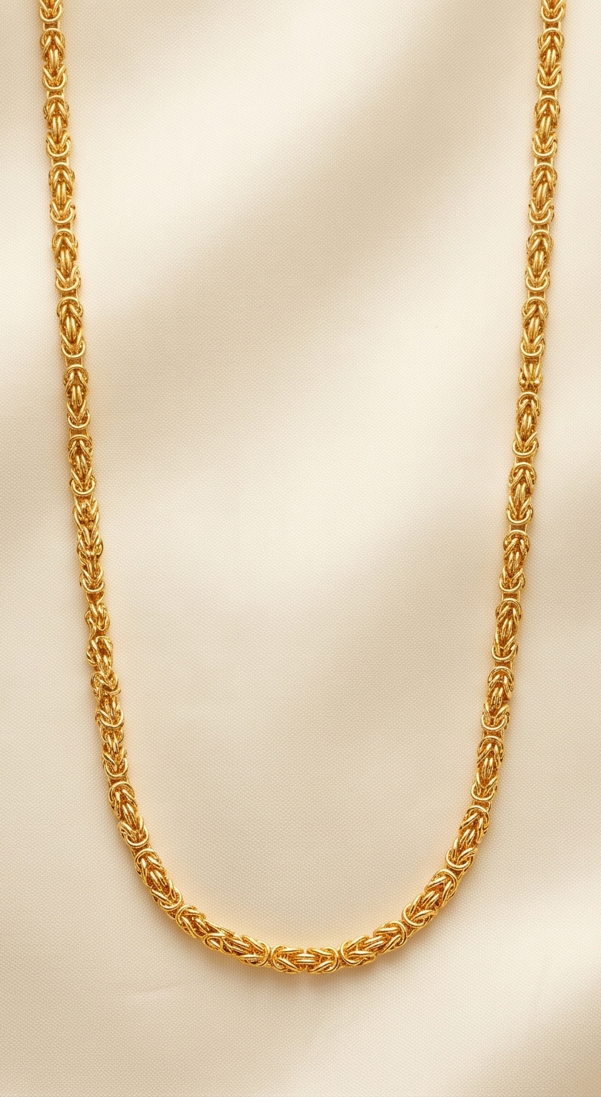 Kanak Bandhan 36-Inch Chain (কনক বন্ধন শিকল হার) | 24K Gold Plated Handcrafted Copper Byzantine Link Long Chain (36")