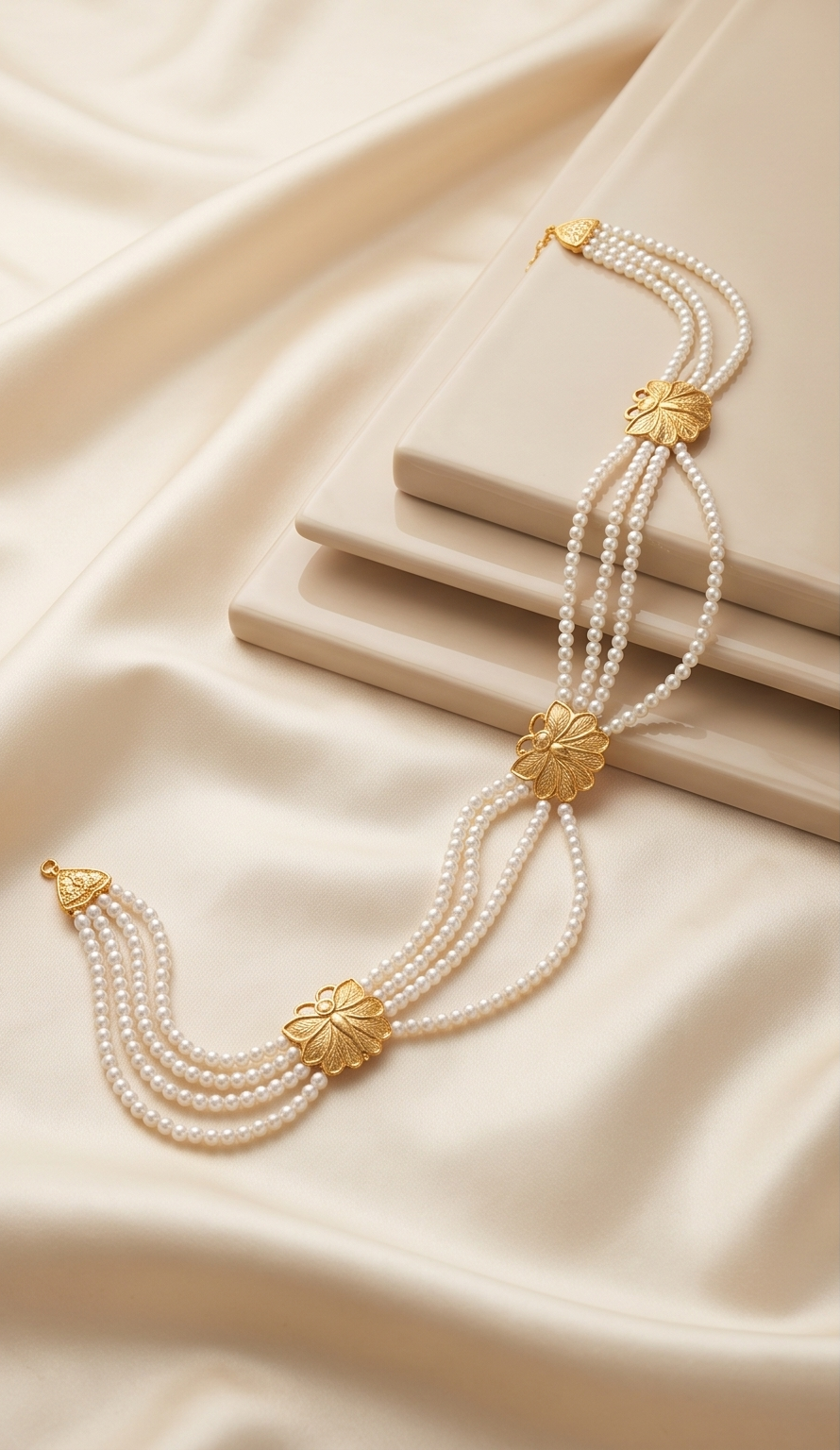 The Mukta-Jhinuk Waistband (মুক্তাঝিনুক কোমরবন্ধ) | CT Gold Handcrafted Pearl Swag Kamarbandh / Waist Chain with Shell Brooches